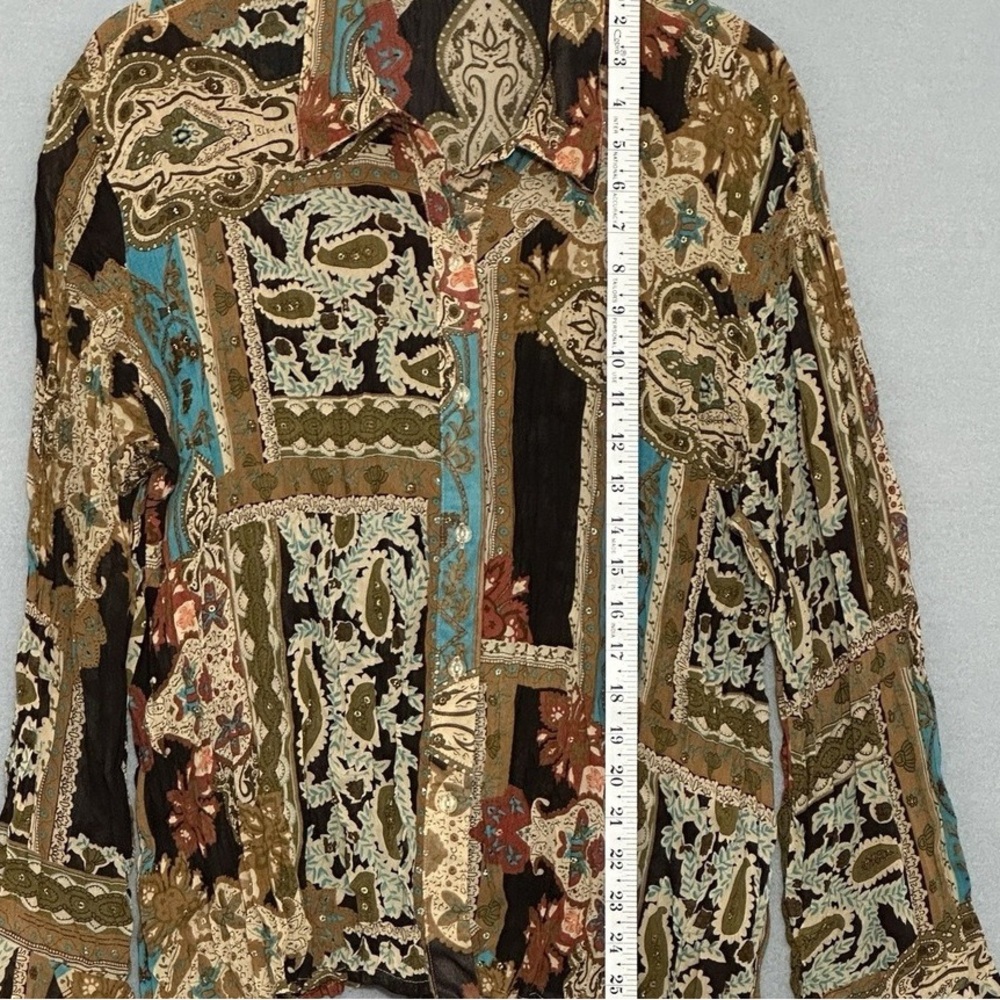 Bohemian Patchwork Blouse With Ruffle Sleeves - image 6